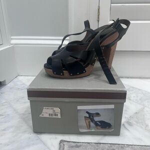 Marni Black Leather Platform Sandals Wooden Heel Size 36